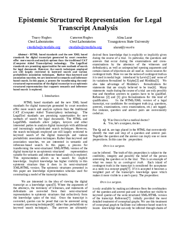 (PDF) Epistemic Structured Representation for Legal Transcript Analysis