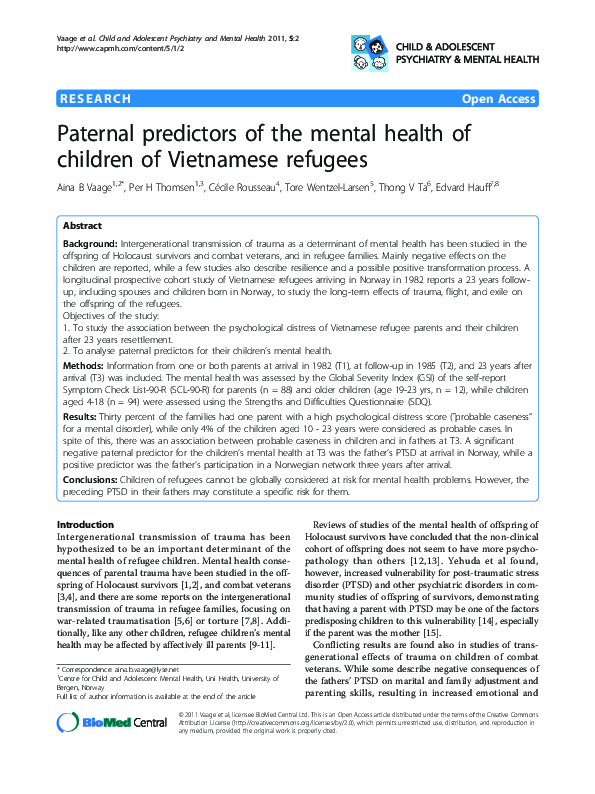 (PDF) Paternal predictors of the mental health of children of ...