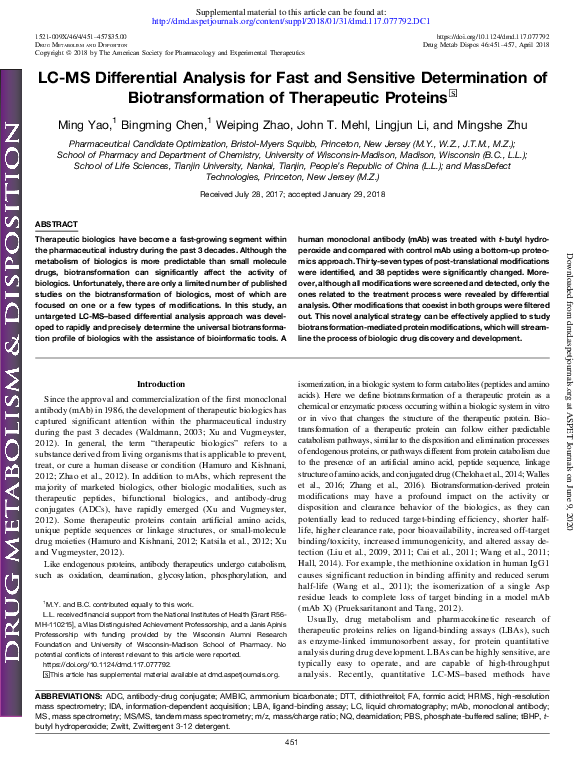 (PDF) LC-MS Differential Analysis for Fast and Sensitive Determination ...