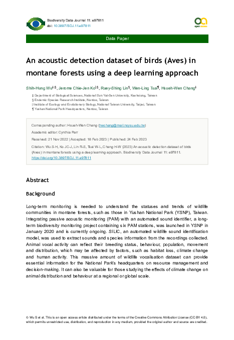 (PDF) An acoustic detection dataset of birds (Aves) in montane forests ...