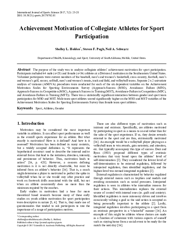 (PDF) Achievement motivation of collegiate athletes for sport participation
