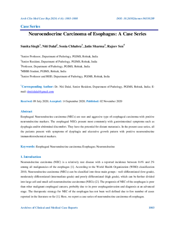 (PDF) Neuroendocrine Carcinoma of Esophagus: A Case Series