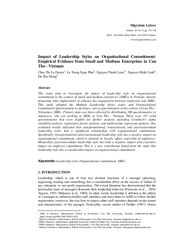 (PDF) Impact of Leadership Styles on Organizational Commitment ...