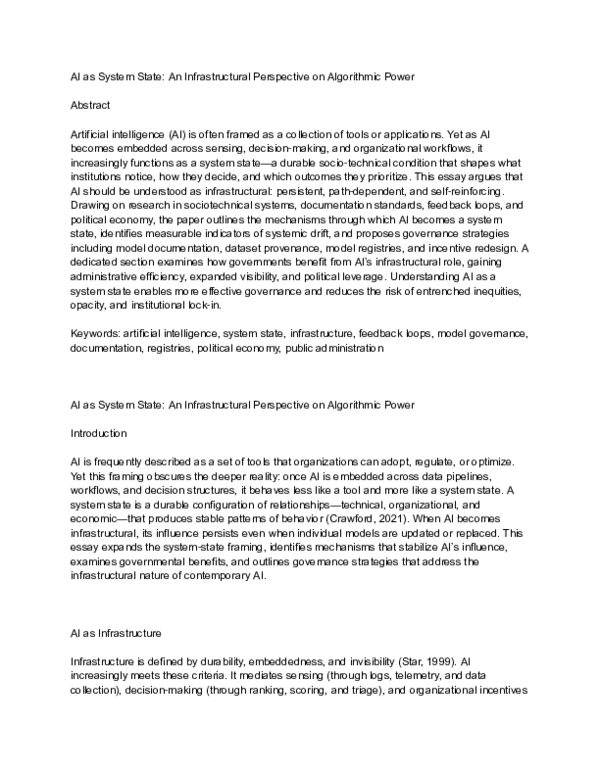 (PDF) AI as System State: An Infrastructural Perspective on Algorithmic ...