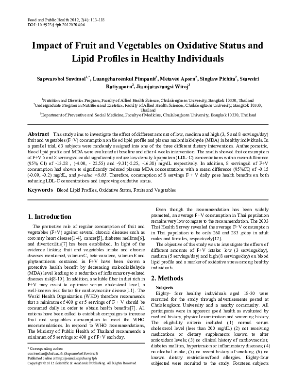 (PDF) Impact of Fruit and Vegetables on Oxidative Status and Lipid ...