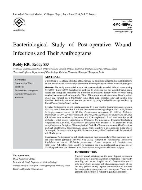 (PDF) Bacteriological Study of Post-operative Wound Infections and ...