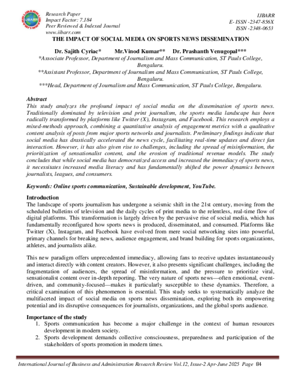 (PDF) THE IMPACT OF SOCIAL MEDIA ON SPORTS NEWS DISSEMINATION