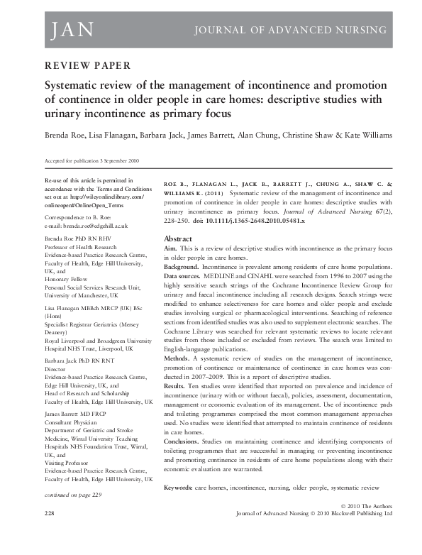 (PDF) Systematic review of the management of incontinence and promotion ...