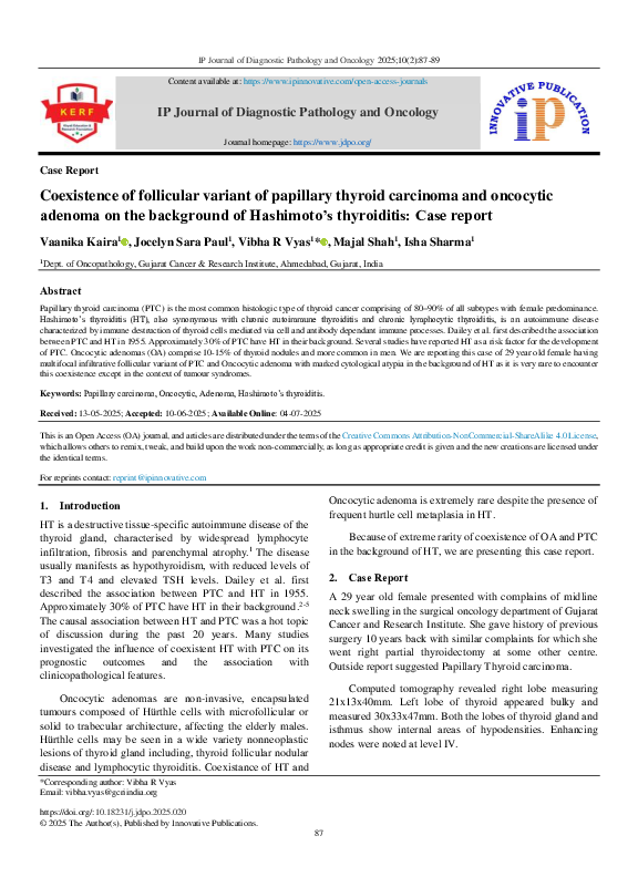 (PDF) Coexistence of follicular variant of papillary thyroid carcinoma ...