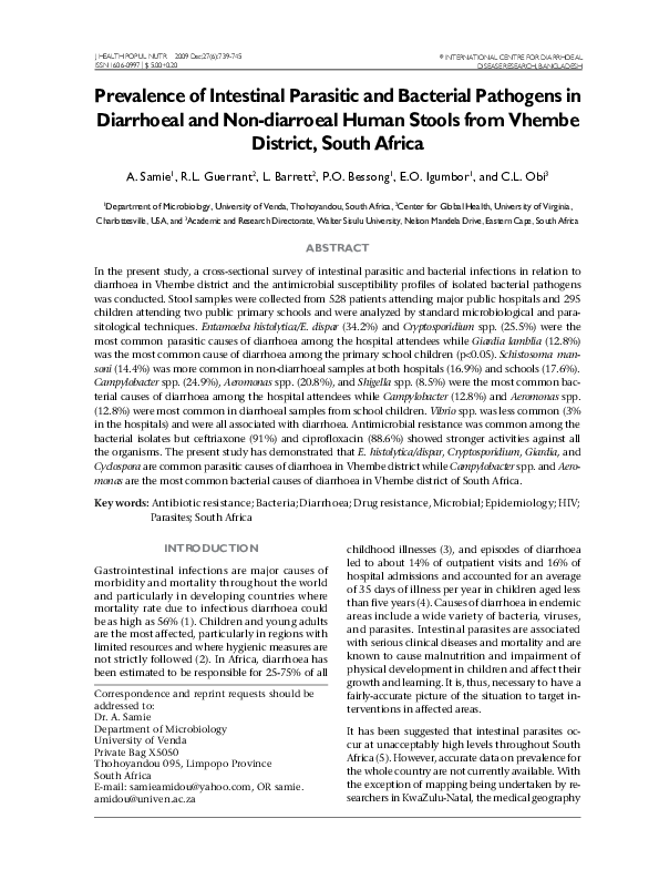 (PDF) Prevalence of Intestinal Parasitic and Bacterial Pathogens in ...