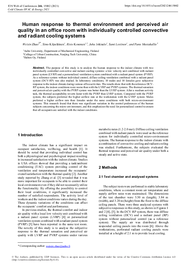 (PDF) Human response to thermal environment and perceived air quality ...