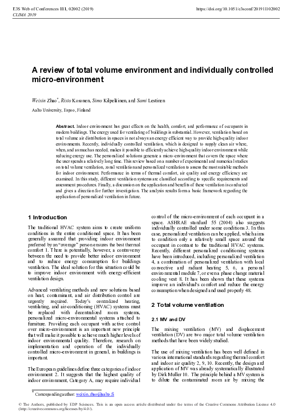 (PDF) A review of total volume environment and individually controlled ...
