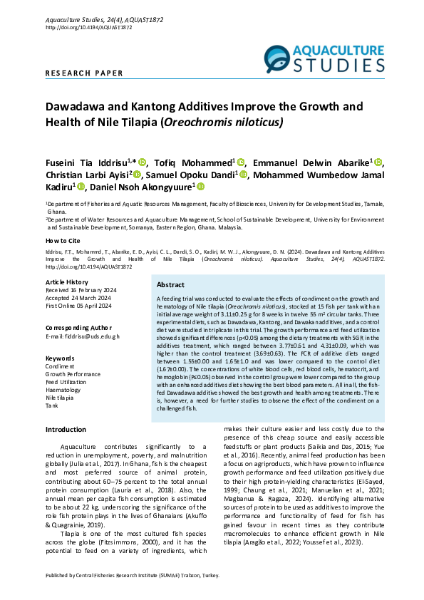 (PDF) Dawadawa and Kantong Additives Improve the Growth and Health of ...