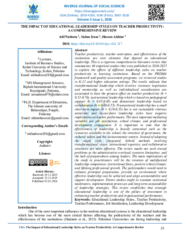 (PDF) THE IMPACT OF EDUCATIONAL LEADERSHIP STYLES ON TEACHER ...