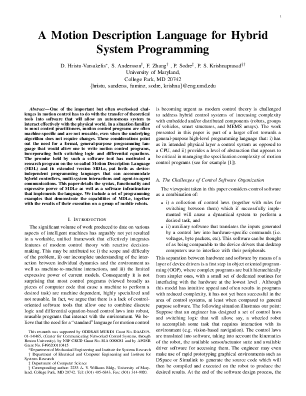 (PDF) A Motion Description Language for Hybrid System Programming
