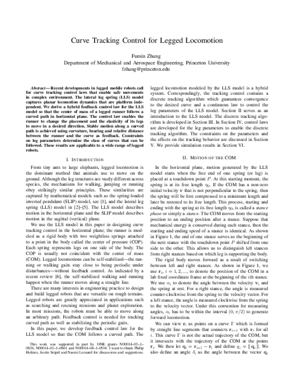 (PDF) Curve Tracking Control for Legged Locomotion
