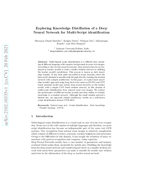(PDF) Exploring Knowledge Distillation of a Deep Neural Network for ...