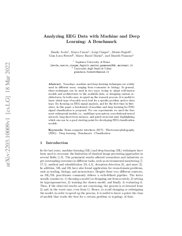 (PDF) Analyzing EEG Data with Machine and Deep Learning: A Benchmark