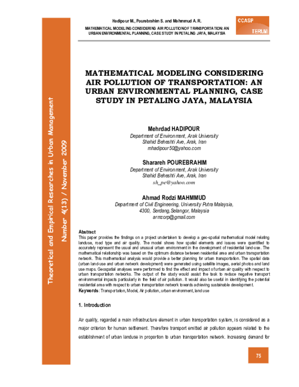 (PDF) Mathematical Modeling Considering Air Pollution of Transportation ...