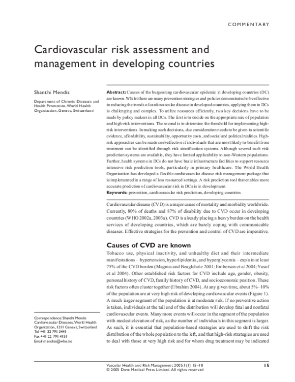 (PDF) Cardiovascular risk assessment and management in developing countries
