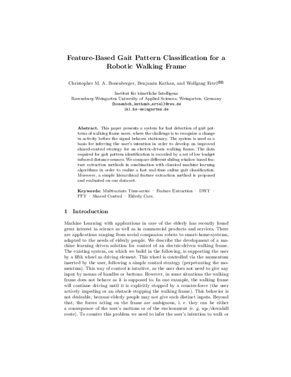 (PDF) Feature-Based Gait Pattern Classification for a Robotic Walking Frame