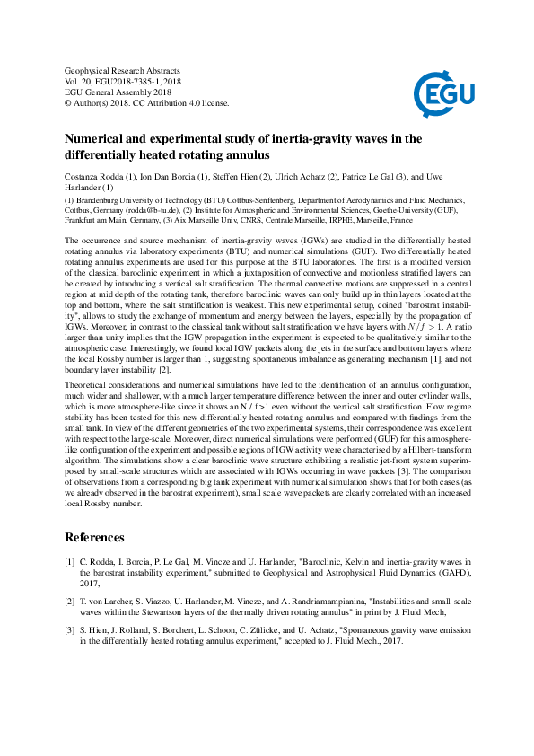 (PDF) Numerical and experimental study of inertia-gravity waves in the ...