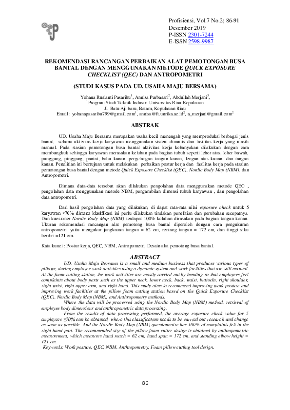 (PDF) Rekomendasi Rancangan Perbaikan Alat Pemotongan Busa Bantal ...