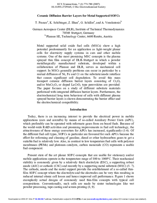 (PDF) Ceramic Diffusion Barrier Layers for Metal Supported SOFCs