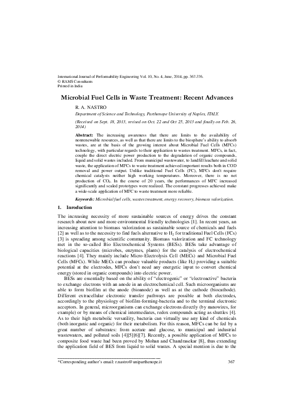 (PDF) Microbial Fuel Cells in Waste Treatment: Recent Advances