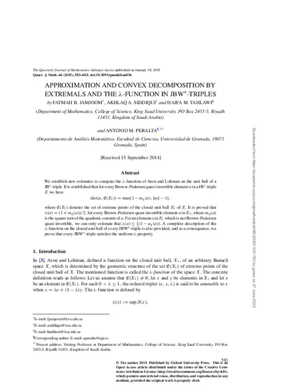 (PDF) Approximation and Convex Decomposition by Extremals and the ...