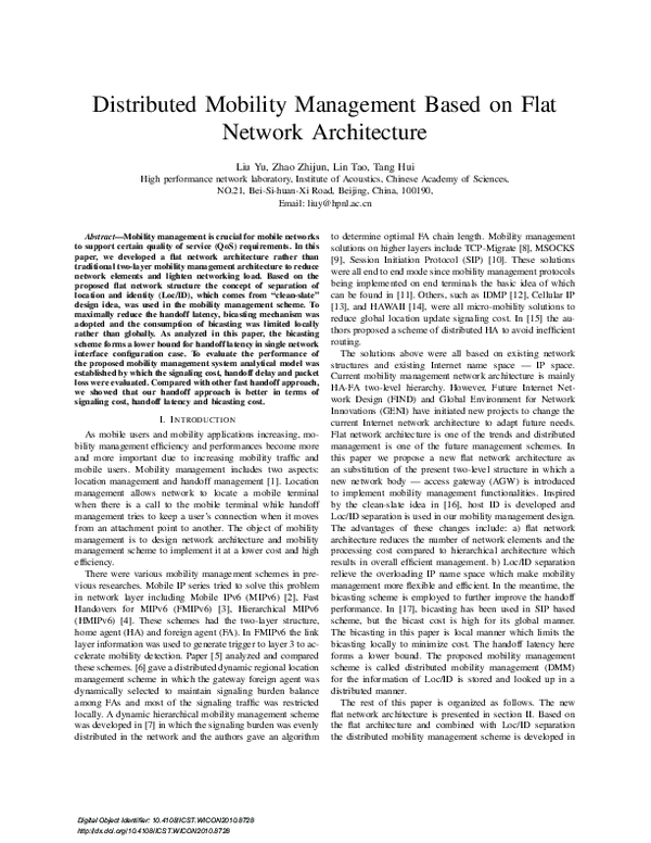 (PDF) Distributed mobility management based on flat network architecture