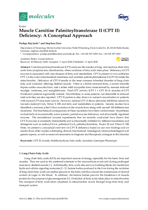 (PDF) Muscle Carnitine Palmitoyltransferase II (CPT II) Deficiency: A ...