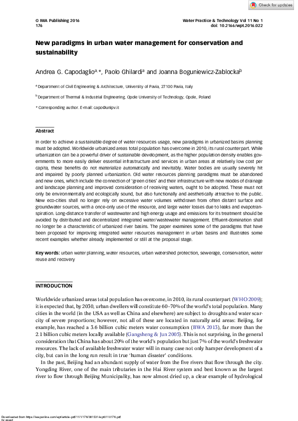 (PDF) New paradigms in urban water management for conservation and ...