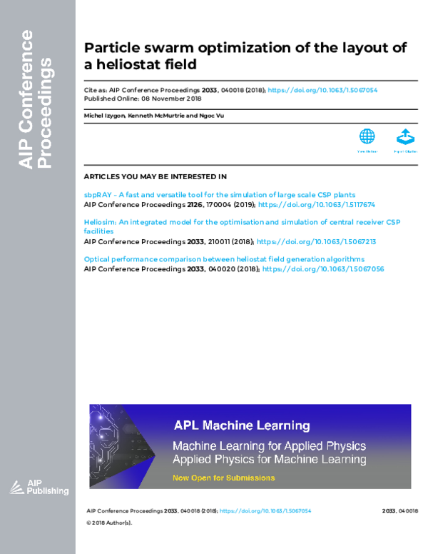 (PDF) Particle swarm optimization of the layout of a heliostat field