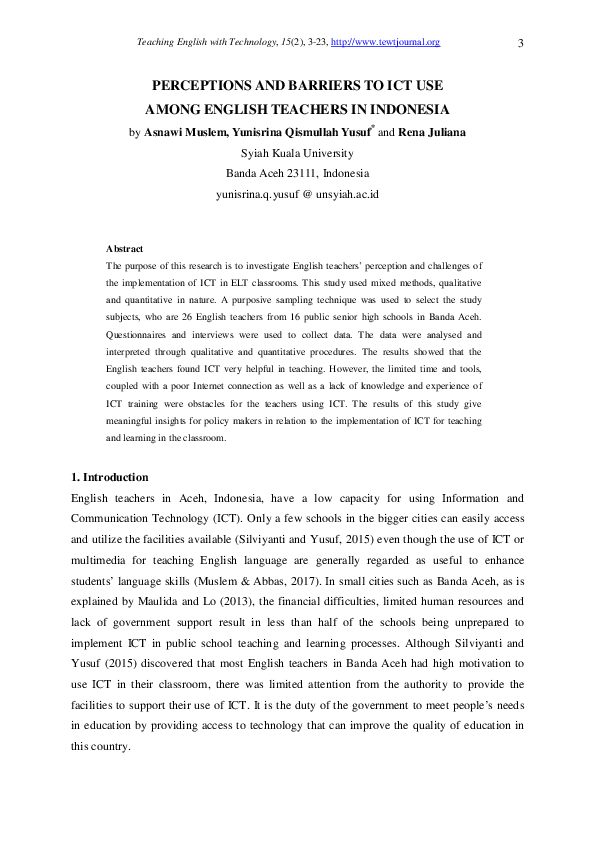 (PDF) Perceptions and Barriers to Ict Use Among English Teachers in ...