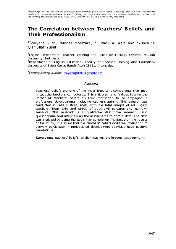 (PDF) The Correlation between Teachers' Beliefs and Their Professionalism