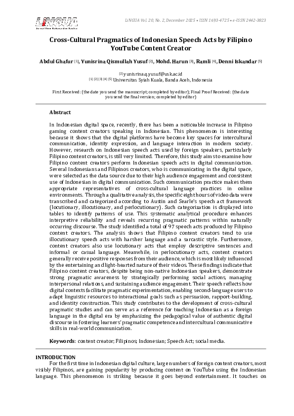 (PDF) Cross-Cultural Pragmatics of Indonesian Speech Acts by Filipino ...