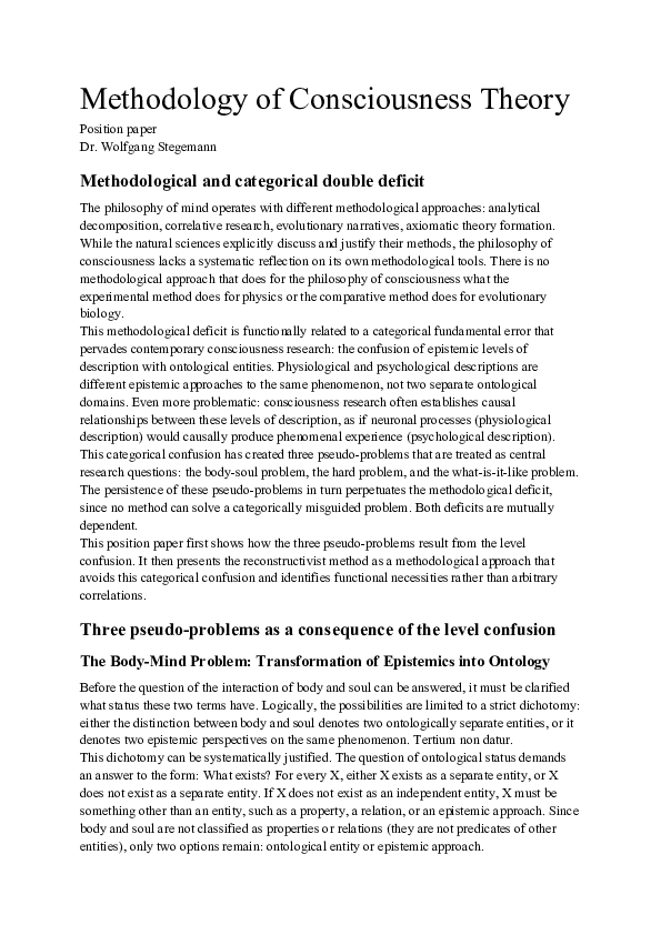 (PDF) Methodology of Consciousness Theory