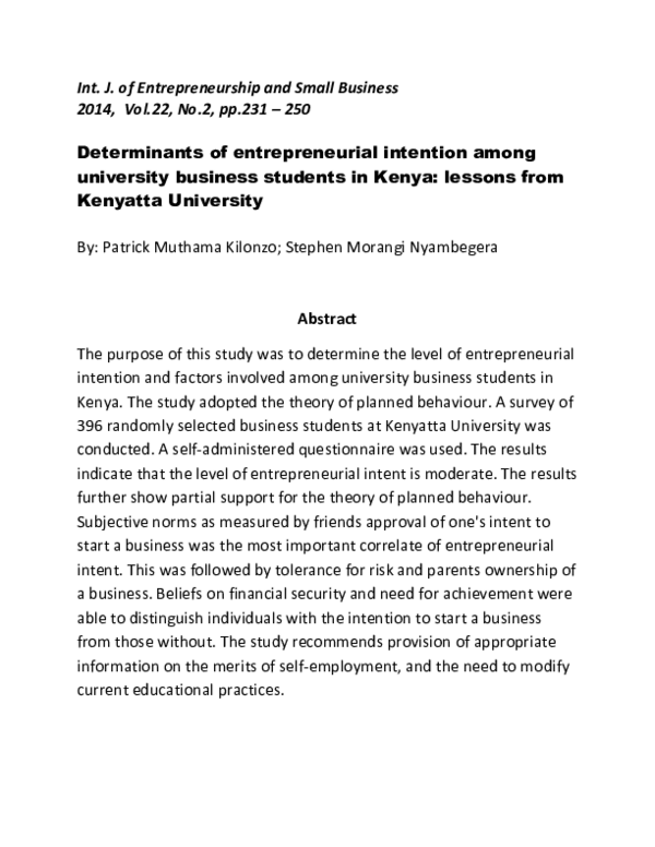 (PDF) Determinants of entrepreneurial intention among university ...