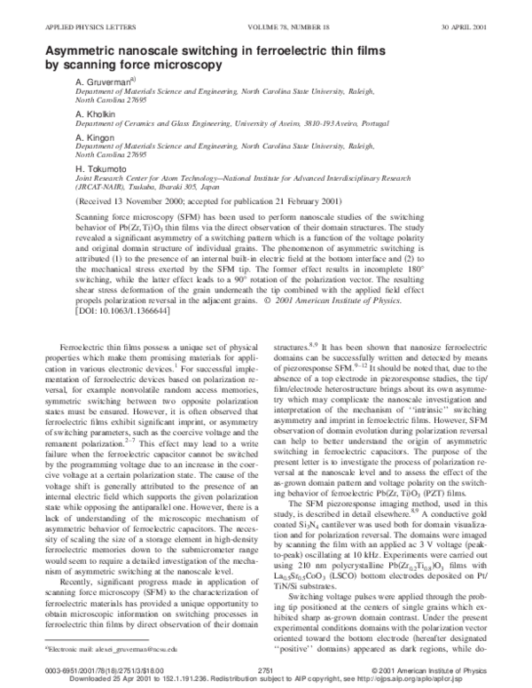 (PDF) Asymmetric nanoscale switching in ferroelectric thin films by ...