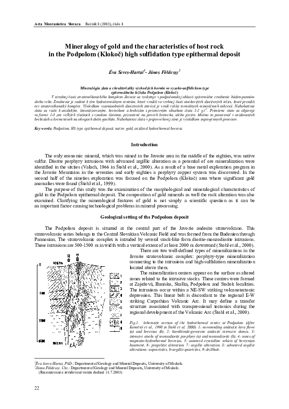 (PDF) Mineralogy of gold and the characteristics of host rock in the ...
