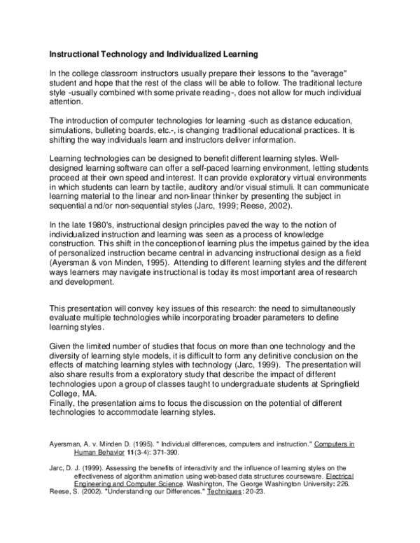 (PDF) Instructional Technology and Individualized Learning