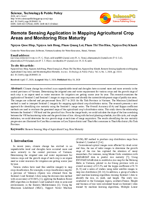 (PDF) Remote Sensing Application in Mapping Agricultural Crop Areas and ...