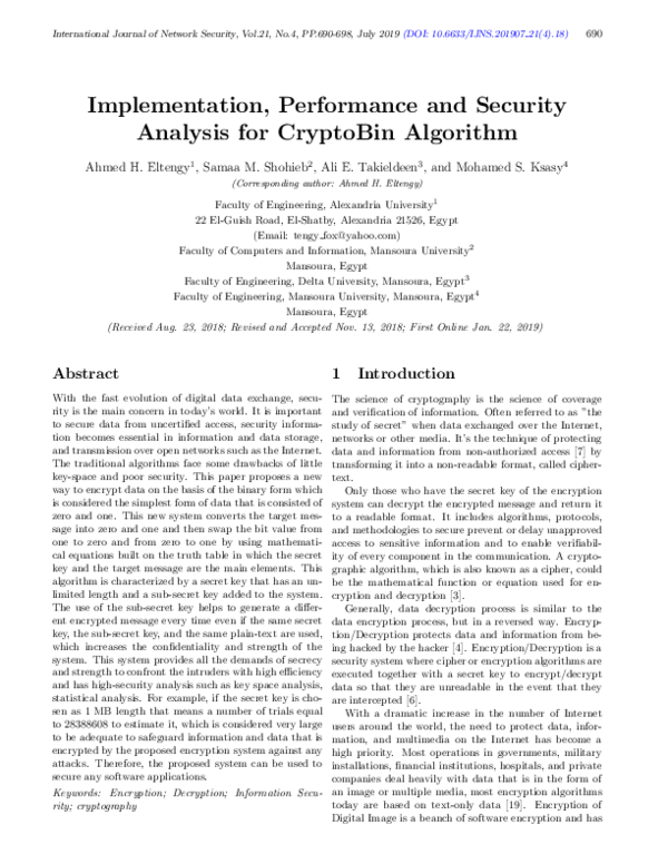 (PDF) Implementation, Performance and Security Analysis for CryptoBin ...