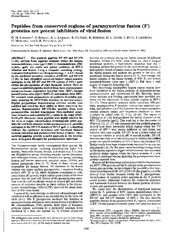 (PDF) Peptides from conserved regions of paramyxovirus fusion (F ...
