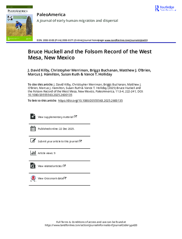 (PDF) Bruce Huckell and the Folsom Record of the West Mesa, New Mexico
