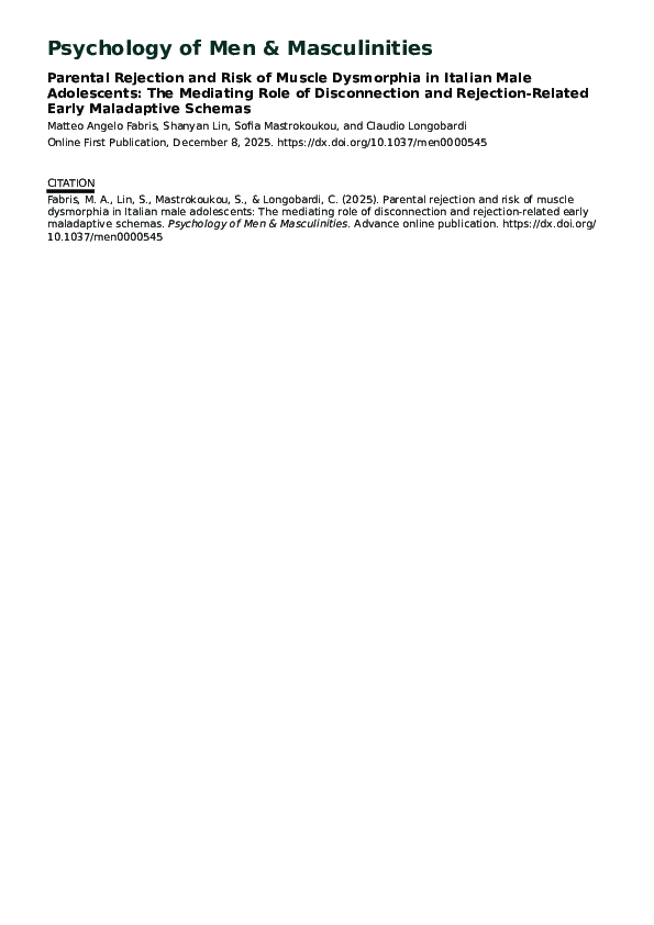 (PDF) Psychology of Men & Masculinities Parental Rejection and Risk of ...