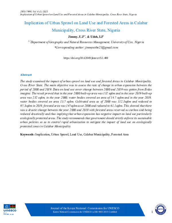 (PDF) Implication of Urban Sprawl on Land Use and Forested Areas in ...