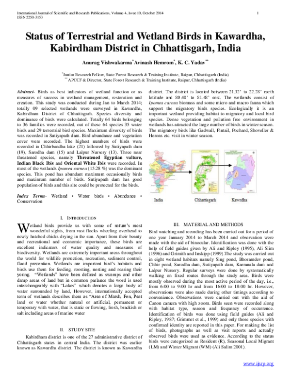 (PDF) Status of Terrestrial and Wetland Birds in Kawardha, Kabirdham ...