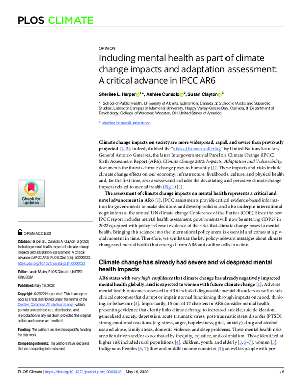 (PDF) Including mental health as part of climate change impacts and ...